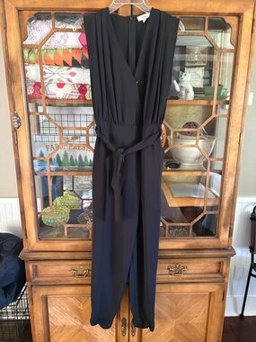 entro Black Sleeveless V-Neck Jumpsuit with Waist Tie
